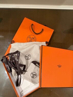 Hermès Orange complete set  belt Gift Box with Drawstring Bags 8x8x2.5